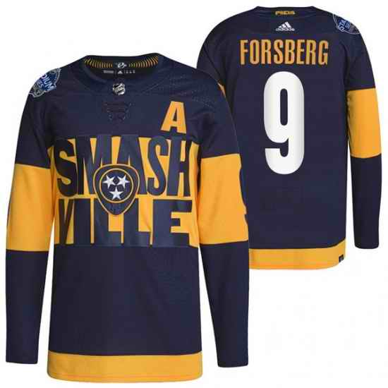 Men Nashville Predators #9 Filip Forsberg 2022 Navy Stadium Series Breakaway Player Stitched Jersey->nashville predators->NHL Jersey