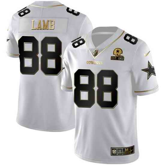 Men Dallas Cowboys #88 CeeDee Lamb White Golden Edition With 1960 Patch Limited Stitched Jersey->atlanta falcons->NFL Jersey