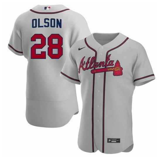 Men Atlanta Braves #28 Matt Olson Grey Flex Base Stitched Baseball jersey->atlanta braves->MLB Jersey