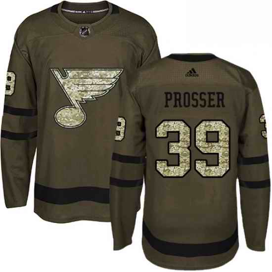 Mens Adidas St Louis Blues #39 Nate Prosser Authentic Green Salute to Service NHL Jersey->st.louis blues->NHL Jersey