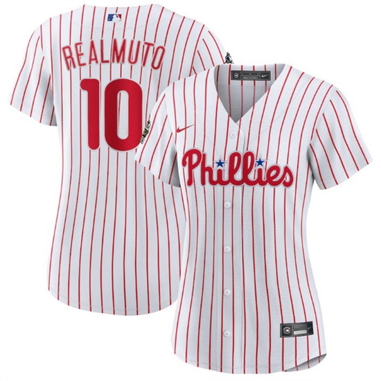 Women Philadelphia Phillies #10 J T  Realmuto White 2022 World Series Flex Base Stitched Baseball Jersey->women mlb jersey->Women Jersey
