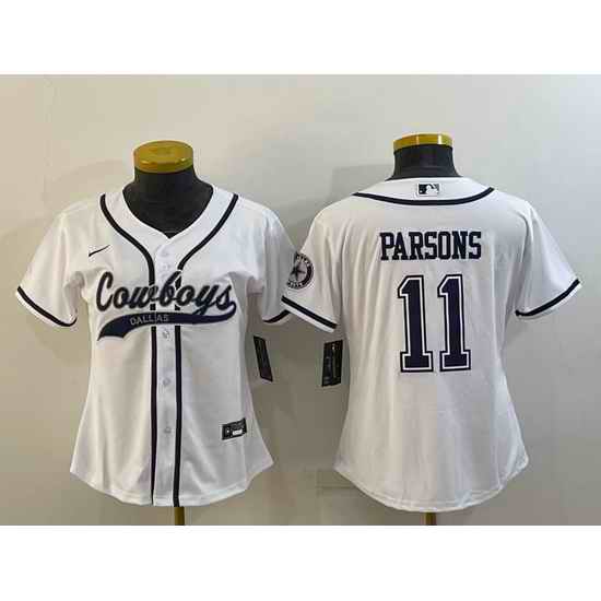 Women Dallas Cowboys #11 Micah Parsons White With Patch Cool Base Stitched Baseball Jersey->women nfl jersey->Women Jersey