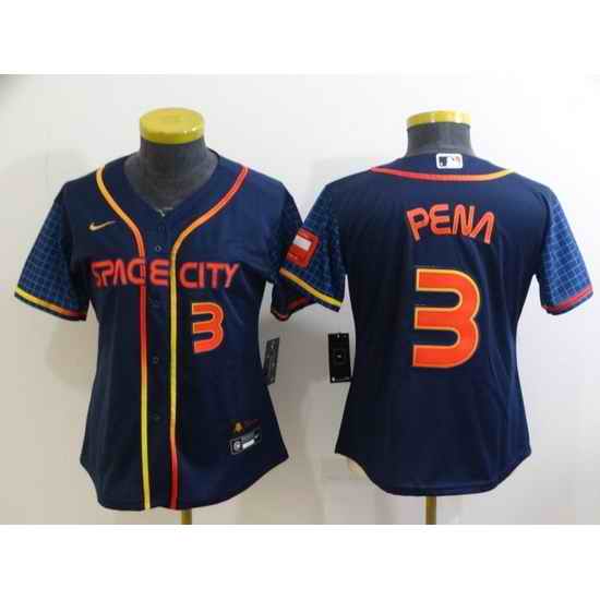 Women's Houston Astros #3 Jeremy Pena Number 2022 Navy Blue City Connect Cool Base Stitched Jersey->women mlb jersey->Women Jersey