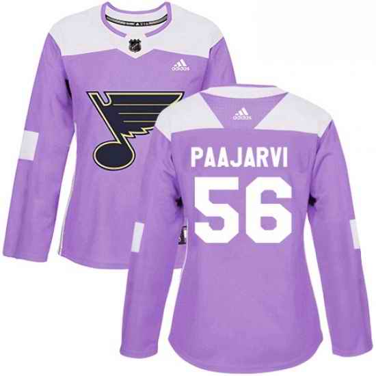 Womens Adidas St Louis Blues #56 Magnus Paajarvi Authentic Purple Fights Cancer Practice NHL Jersey->women nhl jersey->Women Jersey
