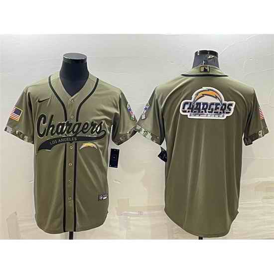 Men Los Angeles Chargers Olive Salute To Service Team Big Logo Cool Base Stitched Baseball Jersey->los angeles rams->NFL Jersey