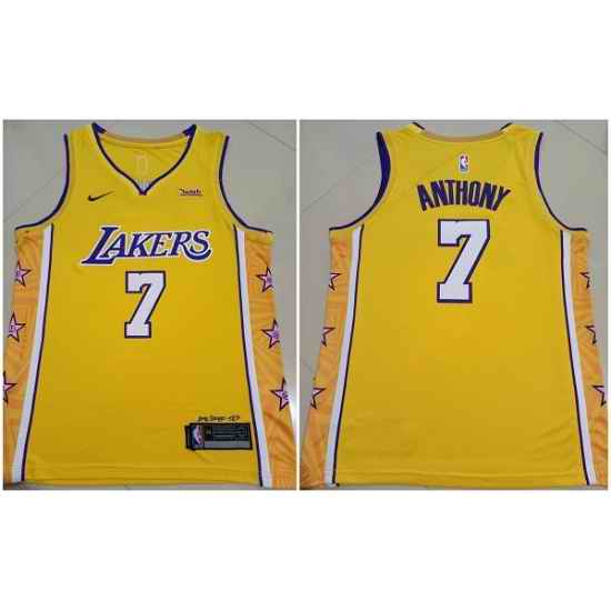 Men Los Angeles Lakers #7 Carmelo Anthony Yellow Stitched Basketball Jersey->los angeles lakers->NBA Jersey