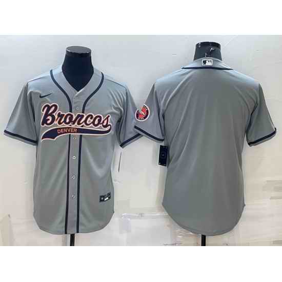 Men Denver Broncos Blank Grey With Patch Cool Base Stitched Baseball Jersey->denver broncos->NFL Jersey