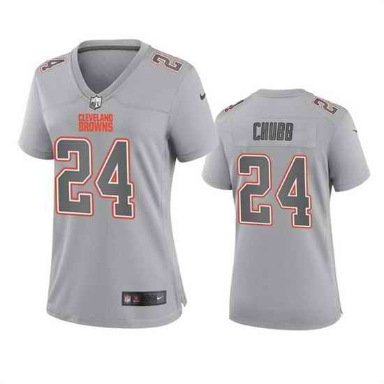 Women Cleveland Browns #24 Nick Chubb Grey Atmosphere Fashion Stitched Game Jersey->women nfl jersey->Women Jersey