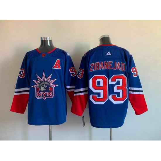 Men New York Rangers Mika Zibanejad #93 Blue 2022 Reverse Retro Stitched Jersey->new york rangers->NHL Jersey