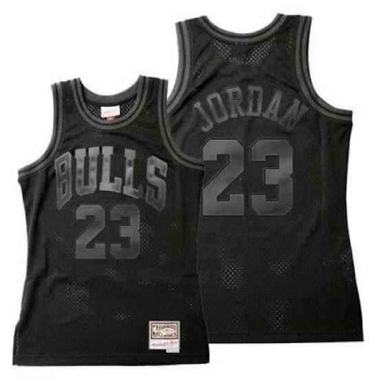 Men Chicago Bulls Michael Jordan Mitchell Ness All Black Basketball Jersey->nba shorts->NBA Jersey