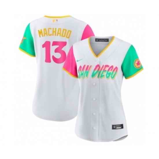 Women's San Diego Padres #13 Manny Machado White 2022 City Connect Cool Base Stitched Baseball Jersey->women mlb jersey->Women Jersey
