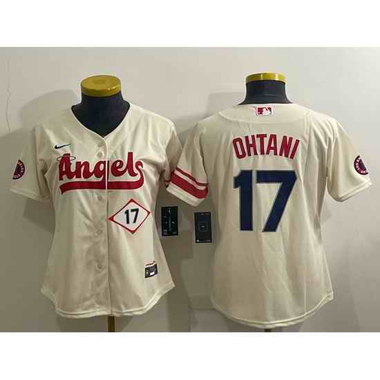 Women's Los Angeles Angels #17 Shohei Ohtani Number Cream 2022 City Connect Cool Base Stitched Jersey->women mlb jersey->Women Jersey