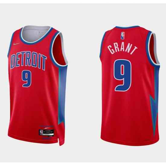 Men Detroit Pistons #9 Jerami Grant 75th Anniversary Red Stitched Jersey->detroit pistons->NBA Jersey