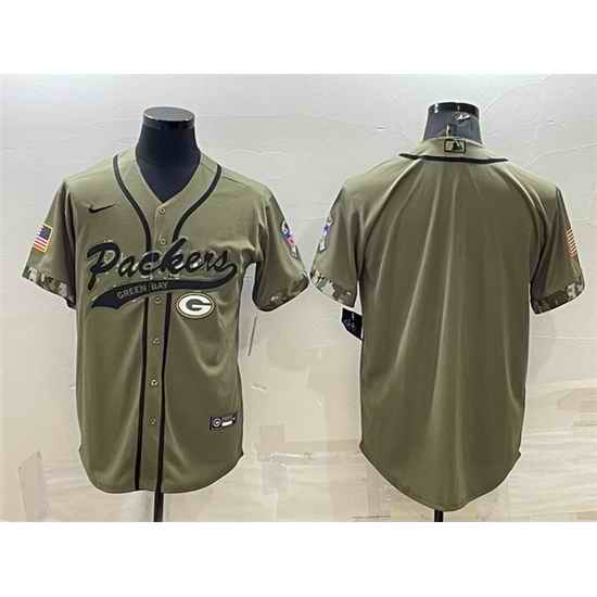 Men Green Bay Packers Blank Olive Salute To Service Cool Base Stitched Baseball Jersey->green bay packers->NFL Jersey