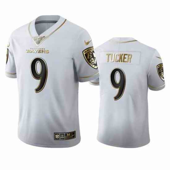 Men's Ravens Justin Tucker White 100th Season Golden Edition Jersey->san francisco 49ers->NFL Jersey