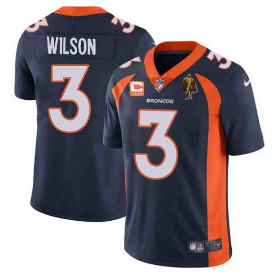 Men Denver Broncos #3 Russell Wilson Navy With C Patch & Walter Payton Patch Vapor Untouchable Limited Stitched Jersey->denver broncos->NFL Jersey