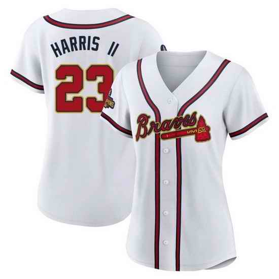 Women's Authentic Michael Harris II Atlanta Braves Gold White 2022 Program Jersey->women mlb jersey->Women Jersey
