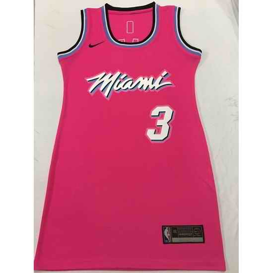 Women Miami Heat #3 Dwyane Wade Dress Stitched Jersey Pink->nba women dress jersey->NBA Jersey