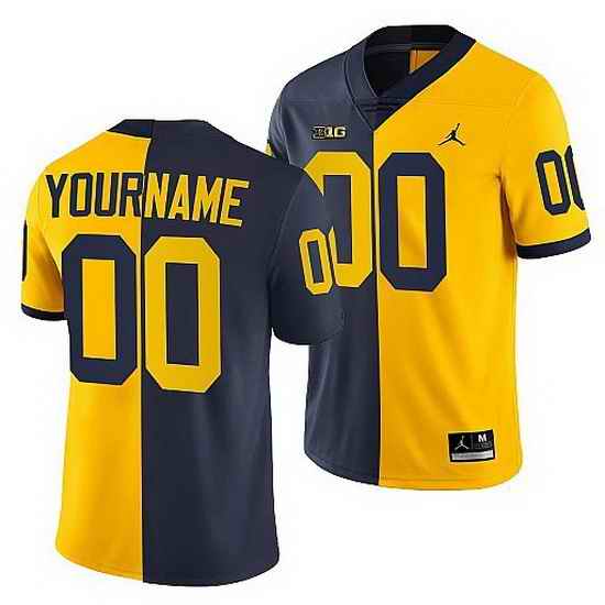 Michigan Wolverines 2021 #22 Custom Navy Maize Split Edition College Football Jersey->->Custom Jersey