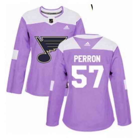 Womens Adidas St Louis Blues #57 David Perron Authentic Purple Fights Cancer Practice NHL Jersey->women nhl jersey->Women Jersey