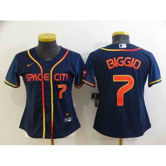 Women's Houston Astros #7 Craig Biggio Number 2022 Navy Blue City Connect Cool Base Stitched Jersey->women mlb jersey->Women Jersey