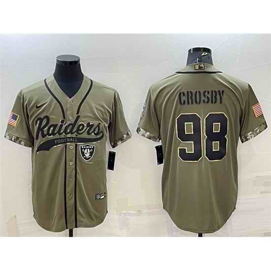 Men Las Vegas Raiders #98 Maxx Crosby 2022 Olive Salute To Service Cool Base Stitched Baseball Jersey->las vegas raiders->NFL Jersey