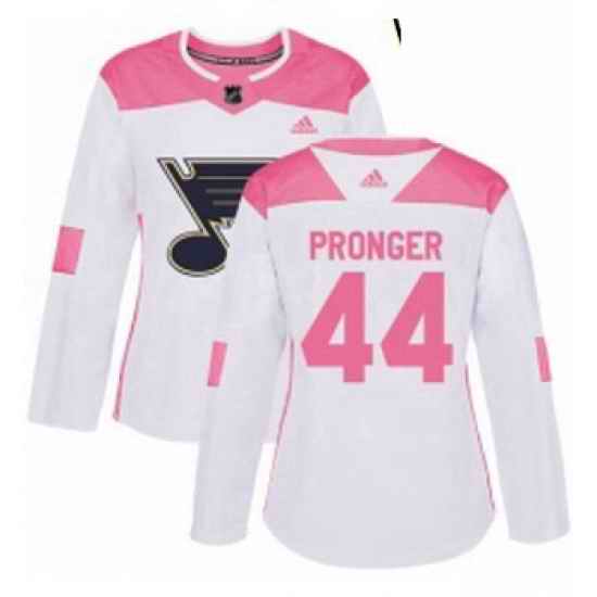 Womens Adidas St Louis Blues #44 Chris Pronger Authentic WhitePink Fashion NHL Jersey->women nhl jersey->Women Jersey