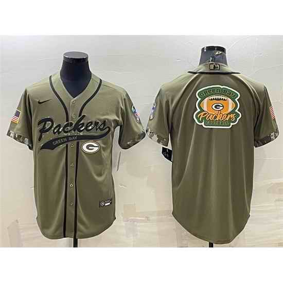 Men Green Bay Packers Olive Salute To Service Team Big Logo Cool Base Stitched Baseball Jersey->green bay packers->NFL Jersey