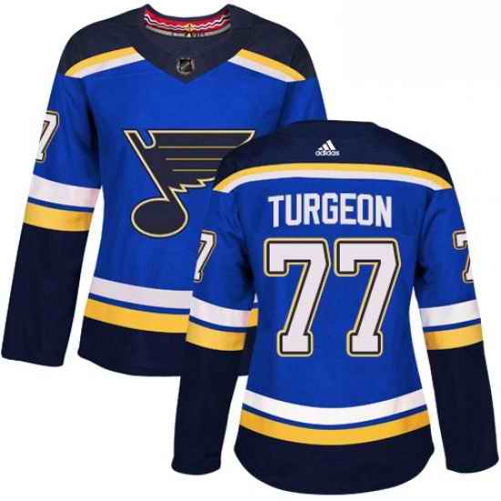 Womens Adidas St Louis Blues #77 Pierre Turgeon Premier Royal Blue Home NHL Jersey->women nhl jersey->Women Jersey