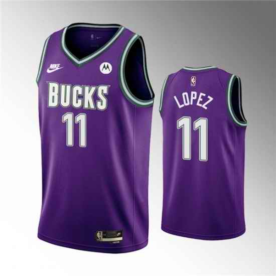 Men Milwaukee Bucks #11 Brook Lopez 2022 23 Purple Classic Edition Swingman Stitched Basketball Jersey->milwaukee bucks->NBA Jersey