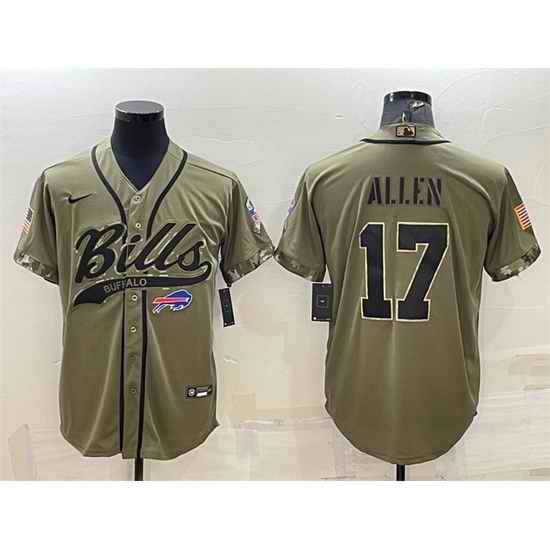 Men Buffalo Bills #17 Josh Allen 2022 Olive Salute To Service Cool Base Stitched Baseball Jersey