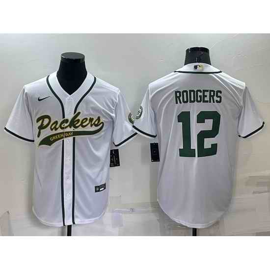 Men Green Bay Packers #12 Aaron Rodgers White Cool Base Stitched Baseball Jersey->green bay packers->NFL Jersey