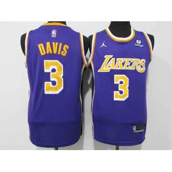 Men's Los Angeles Lakers #3 Anthony Davis Purple 75th Anniversary Stitched Basketball Jersey->miami heat->NBA Jersey