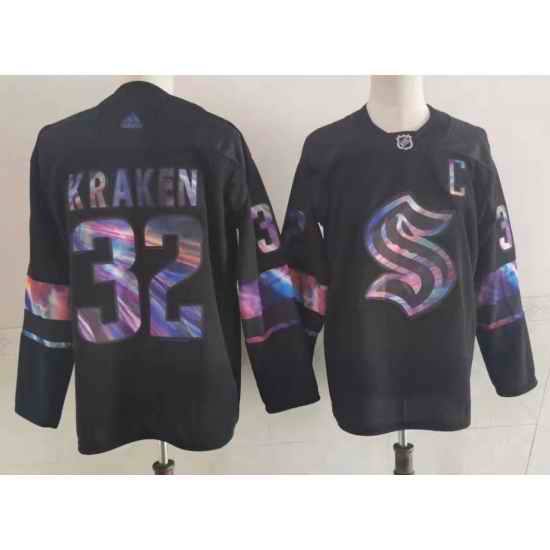 Men Seattle Kraken #32 Kraken Black Iridescent Holographic Authentic Jersey->seattle kraken->NHL Jersey