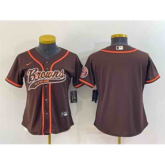 Women Cleveland Browns Blank Brown With Patch Cool Base Stitched Baseball Jersey->women nfl jersey->Women Jersey