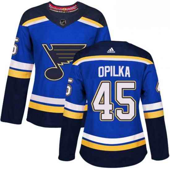 Womens Adidas St Louis Blues #45 Luke Opilka Authentic Royal Blue Home NHL Jersey->women nhl jersey->Women Jersey