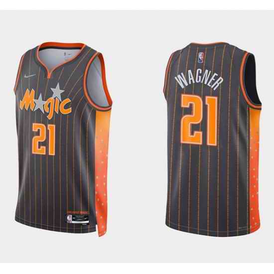 Men Orlando Magic #21 Moritz Wagner 2021 22 City Edition Black 75th Anniversary Stitched Swingman Jersey->orlando magic->NBA Jersey