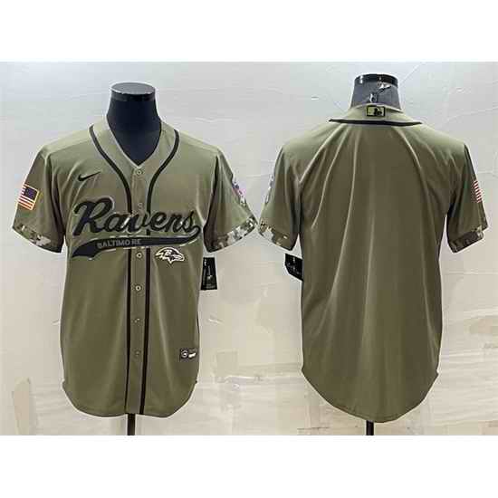 Men Baltimore Ravens Blank Olive Salute To Service Cool Base Stitched Baseball Jersey->baltimore ravens->NFL Jersey