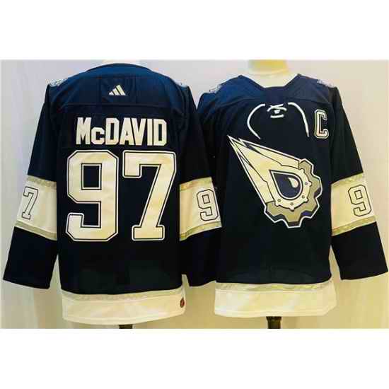 Men Edmonton Oilers #97 Connor McDavid Navy White Stitched Jersey->edmonton oilers->NHL Jersey