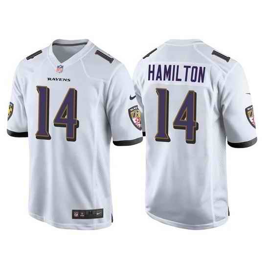 Men Baltimore Ravens #14 Kyle Hamilton White Stitched Game jersey->baltimore ravens->NFL Jersey
