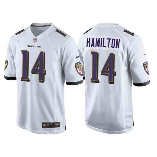 Men Baltimore Ravens #14 Kyle Hamilton White Stitched Game jersey