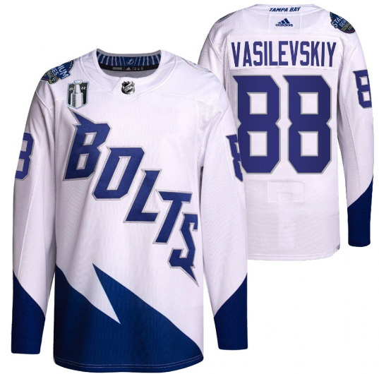 Men's Tampa Bay Lightning #88 Andrei Vasilevskiy 2022 White Stanley Cup Final Patch  Breakaway Stitched Jersey->tampa bay lightning->NHL Jersey