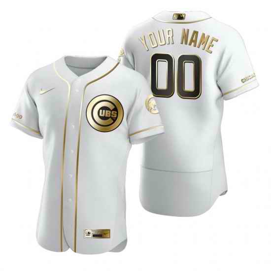 Men Women Youth Toddler Chicago Cubs Custom Nike White Gold Stitched MLB Flex Base Jersey->customized mlb jersey->Custom Jersey