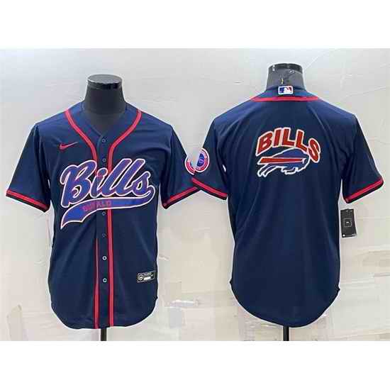 Men Buffalo Bills Navy Team Big Logo With Patch Cool Base Stitched Baseball Jersey->buffalo bills->NFL Jersey