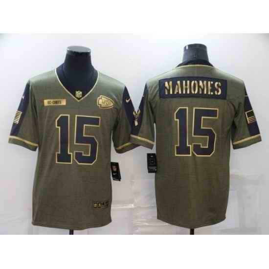 Men's Kansas City Chiefs #15 Patrick Mahomes Nike Gold 2021 Salute To Service Limited Player Jersey->green bay packers->NFL Jersey