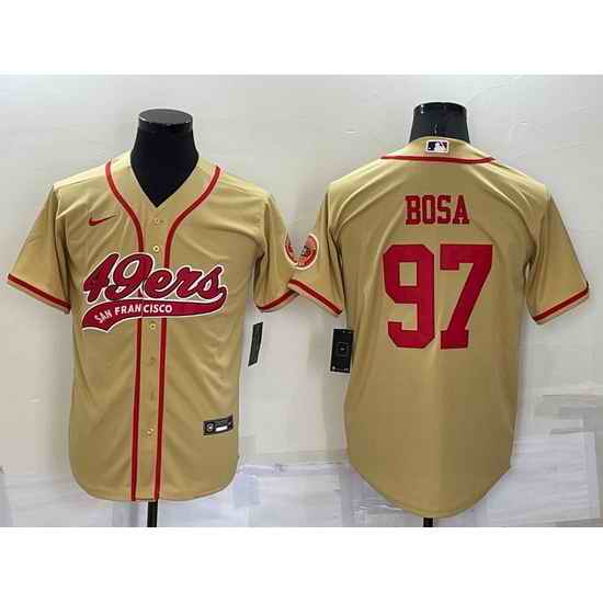Men San Francisco 49ers #97 Nick Bosa Gold Cool Base Stitched Baseball Jersey->new york giants->NFL Jersey