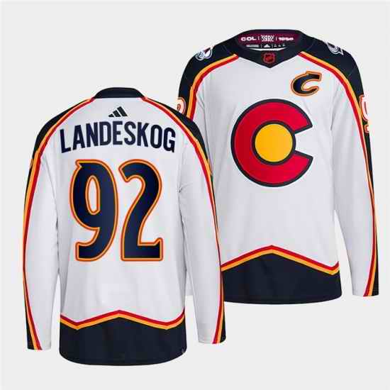 Men Colorado Avalanche 92 Gabriel Landeskog 2022 #23 White Reverse Retro Stitched Jersey->colorado avalanche->NHL Jersey
