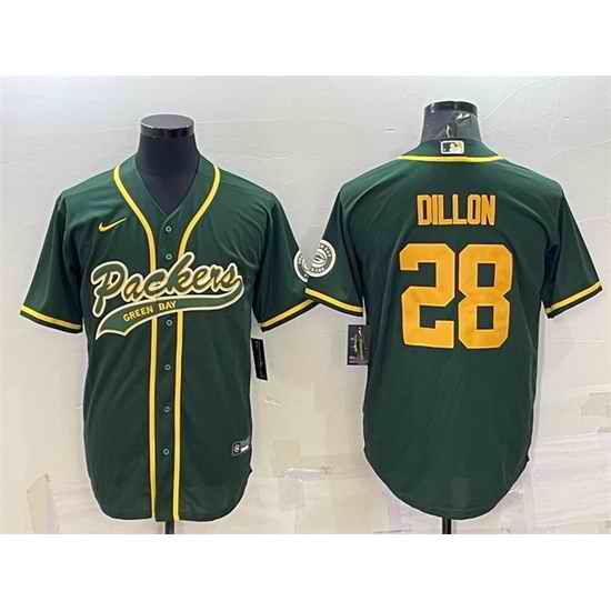 Men Green Bay Packers #28 A J Dillon Green Gold With Patch Cool Base Stitched Baseball Jersey->green bay packers->NFL Jersey