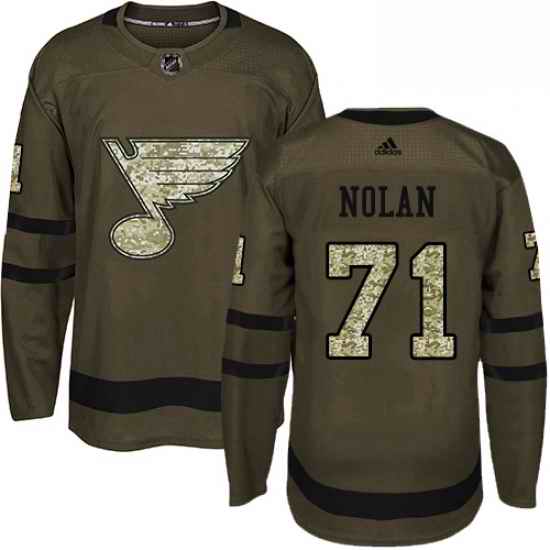 Youth Adidas St Louis Blues #71 Jordan Nolan Authentic Green Salute to Service NHL Jersey