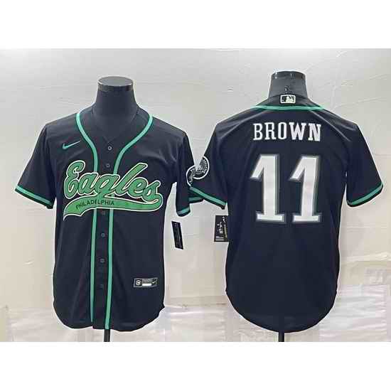 Men Philadelphia Eagles #11 A  J  Brown Black Cool Base Stitched Baseball Jersey->philadelphia eagles->NFL Jersey